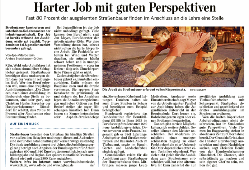 Straßenbauer Bericht in der SZ